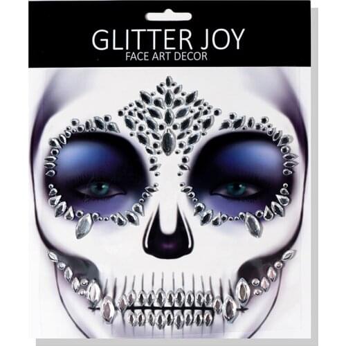 1Pc Face Jewel Makeup Sticker For Carnival Halloween Festival Skull Bone Dressing With Teeth Party Night Club Makeup Body Art