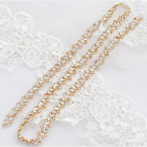 WENXI 1.5Cm*10Yards Appliques By The Trims For Wedding Dress Belt Rose Gold Crystal Delicacy Bridal sash WX863