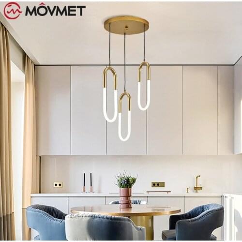 Lron LED Gold Pendant Lights For Diningroom Living Room Chandelier Ceiling Lamp Acrylic Simple Style AC110-220V