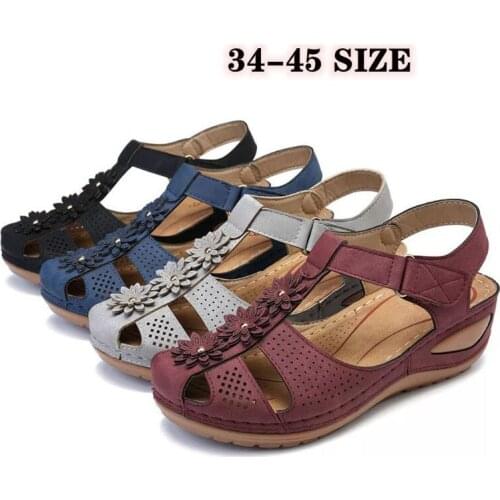 2021 Wedge Sandals Women Shoes Summer Gladiator PU Closed Toe Ankle Strap Sandals Female Casual Summer Womens Shoes High Heels