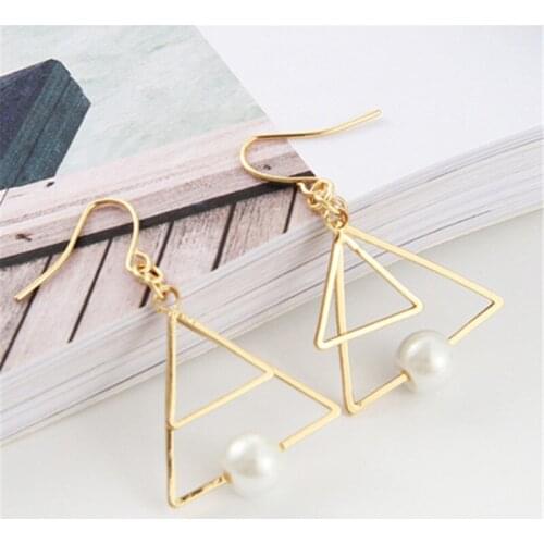 Punk Design Fashion Round Bead Geometric Double Size Triangle Stud Earrings Women Party Jewelry pendientes brincos Wholesale