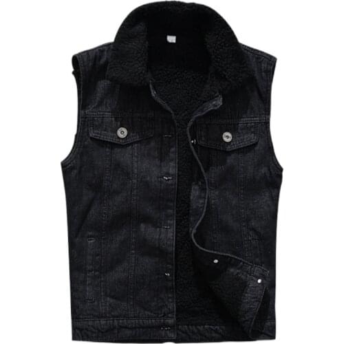 Autumn Winter Mens Fashion Casual Black Hooded Sleeveless Vest Denim Jacket Street Punk Style Denim Vest Multiple Size Options