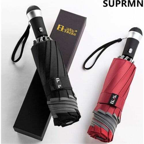 Umbrella reverse rain and rain dual-use automatic folding simple car car double wind resistant large umbrella with LED light