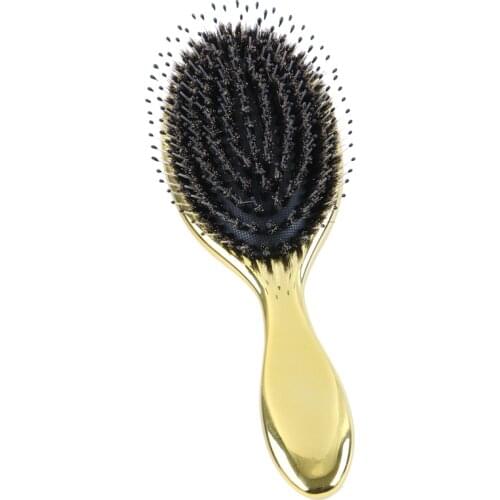 1pcs Golden Color Boar Bristle Paddle Hair Brush Oval Hair Brush Anti Static Hair Comb Hairdressing Massage Comb