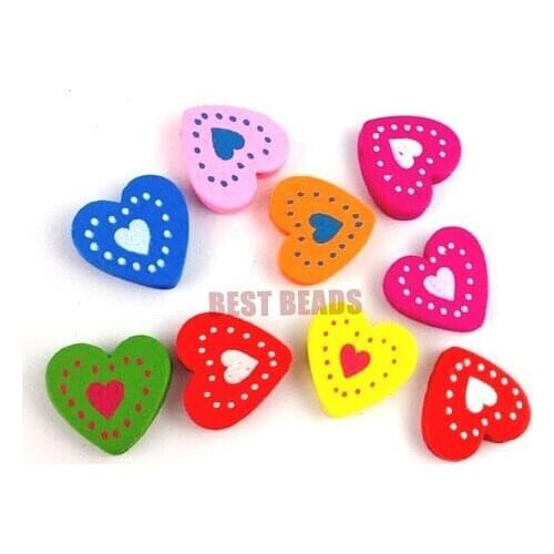 100pcs 23 x22mm Mixed Color Heart shape Wooden Beads Jewellery Craft Hobbies Kids