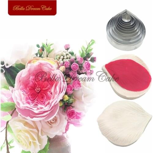 12pcs Rose Petal Veiner Silicone Molds Stainless Steel Cutter Mold Set DIY Handmade Fondant Mould Cake Decorating Tool Bakeware
