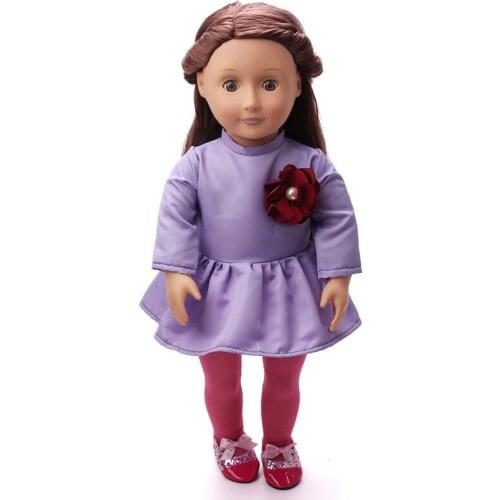 18 inch Girls doll Clothes Purple elegant dress set + stockings American newborn dress Baby toys skirt fit 43 cm baby doll c1