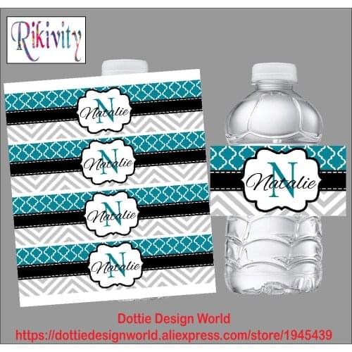 Rikivity Personalized Vintage Blue Zig Zag Water Bottle Wine Beer Labels Candy Bar Wrapper Stickers Birthday Decoration Favor