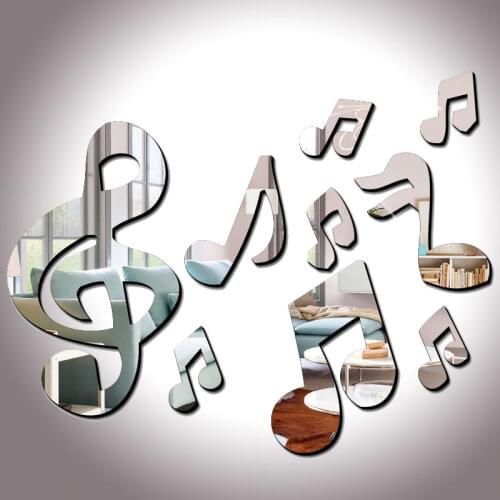 3D Musical Notes Acrylic Mirrors Wall Sticker Home Decor Living Room Wall Decoration Art DIY Stickers Decals