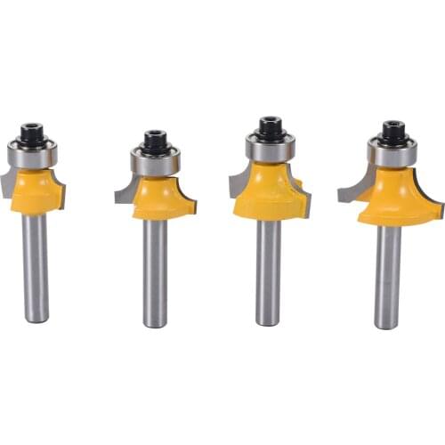 4pcs 1/4" Shank Round Over Router Bit Set 1/2" 3/8" 1/4" 1/8" Radius for Wooworking Cutter Tool