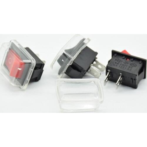 5pcs/lot 21*15 mm 2PIN Kcd1 Boat Rocker Switch SPST Snap-in ON/OFF Position 6A 250V 10A125V Copper Feet with waterproof cover