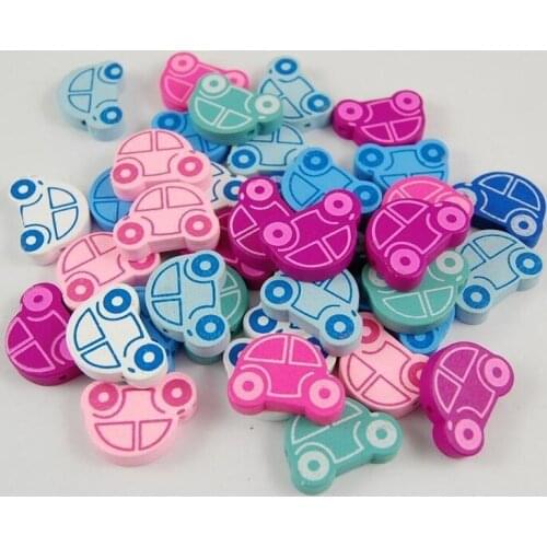 50pcs 25mm Car Shape Wood Beads Bulk with Hole Wooden Decorative Ball Beads Loose Spacer for DIY Crafts Garland