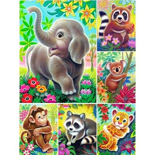 5D DIY Diamond Painting Cartoon Animals Elephant Cross Stitch Kit Full Drill Embroidery Mosaic Art Picture Crafts Decor Gift