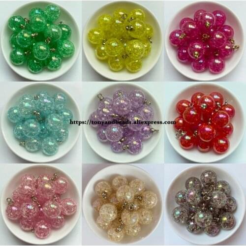 1 lot = 10pcs )Shinning AB Cracks Acrylic Small Pendant Ball Size 15mm 9 Colors For Jewelry Making DIY