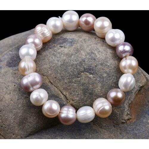 8mm Shell Pearl Bracelet Tricolor Natural Freshwater Pearl Charm Elastic Bangle Women Fine Jewelry Party Anniversary WeddingGift