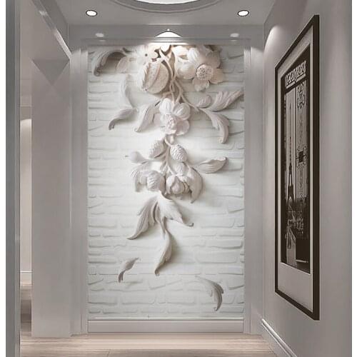 Drop Shipping Custom Photo Wall Paper European Style 3D Embossed White Flower Art Mural Wall Painting For Entrance Home Decor