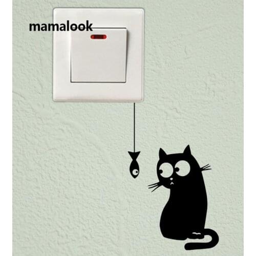 Hungry Cat See The Fish Funny Switch Stickers Decor Vinyl wall decal