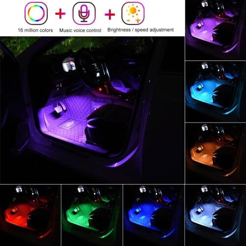 Car Interior Atmosphere LED RGB Strip Light Dash Floor Foot RGB LED Strip Decorative Light Music sound Control Multiple lighting