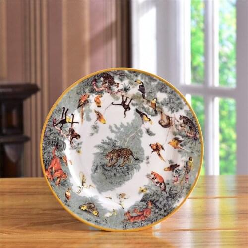 Ceramic Tableware Dinner Plates 10/8/6 Inches Dishes Jungle Series Bowl Birthday Presents Wedding Gifts Bone China Free Shipping