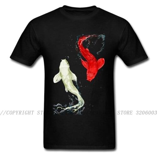 Koi Fishes T-shirt For Man Lucky Birthday Gift T Shirt Black Tshirt Unique Asian Style Clothing Yin Yang Tops Tees Free Shipping