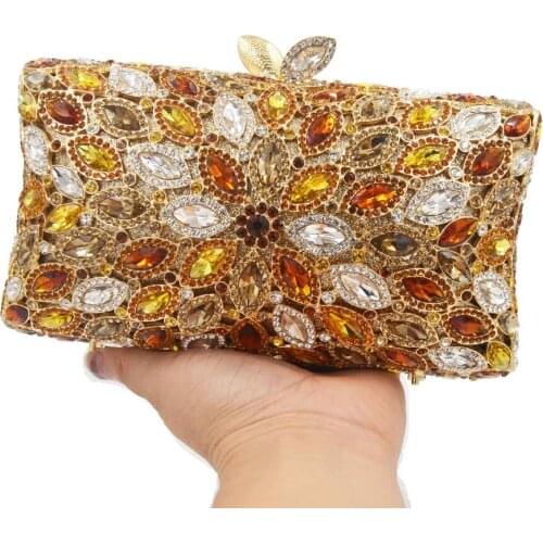 Brown cylinder rhinestone Crystal Evening Bag metal Heavy Clutch Bag Prom Evening Bags Purse for Female deluxe Wedding Bag SC900