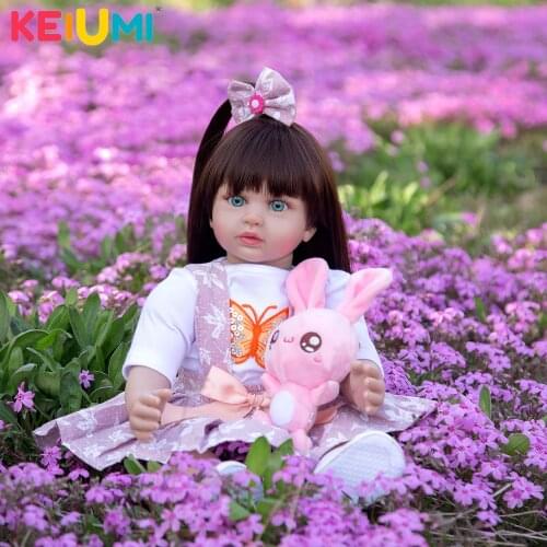 KEIUMI 19 Inch New Long Hair Truly Reborn Baby Doll Cloth Body With Rabbit Toy Bebe Reborn Toy For Girl Child DIY Birthday Gifts