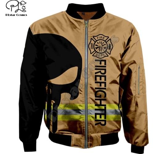 New Men Unisex Firefighter 3D Print Warm Bomber Jackets women Thick winter Casual Long Sleeve fireman Flight Jacket coat outwear