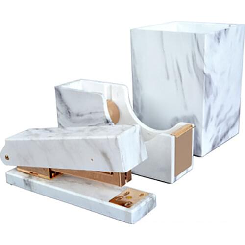 Marble Stapler Heavy Duty Desktop Stapler Bookbinding Supplies Tape Dispenser Cutter Pen Case Container Holder Stationery Set