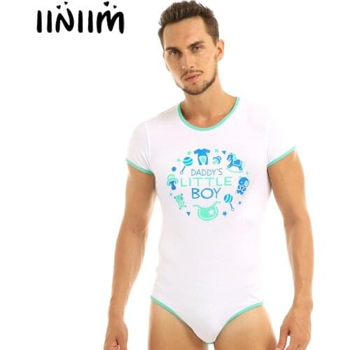 Men Adults Baby Lover Lingerie ABDL Role Players Costumes Button Crotch Front Printed Daddys Little Boy Bodysuit Romper Pajamas