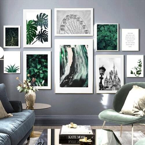 Ferris Wheel Church Monstera Leaf Wall Art Canvas Painting Nordic Posters And Prints Plants Wall Pictures For Living Room Decor