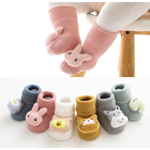 3D Cartoon Baby Floor Socks Winter Thick Anti-slip Socks Rabbit Bear Bow Star for Infant Baby Girls Boys Children Toddler Socks
