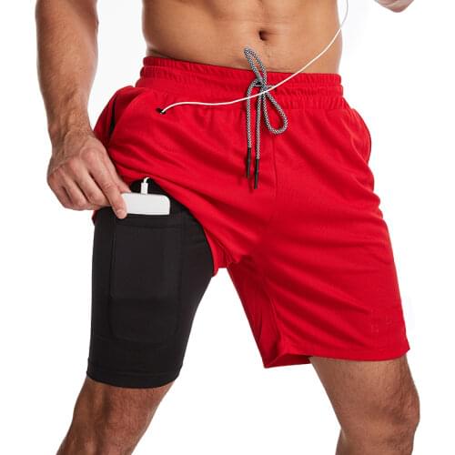 2021 New Summer Mens Jogging Shorts Fitness Shorts Quick-Drying Two-In-One Breathable Fitness Mens Double-Layer Sports Shorts