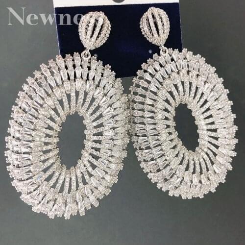 Newness Luxury Big Flower Super Shiny AAA Cubic Zirconia Silver Color Africa Women Wedding Paty Drop Earring Fashion Jewelty