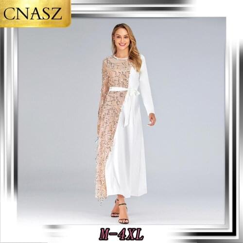 New Arrival Muslim Dress Dubai Turkey Elegant Fashion Splice Evening Long Sleeve Dress Islamic Marocain Clothing Caftan Arabic