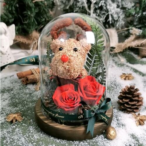 Christmas Gifts birthday rose Flowers Wedding Decoration Elk Eternal Rose In Glass Dome Valentines Day Gift For Women Girlfriend