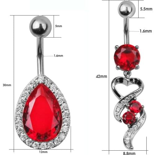 New Brand Zircon Style Red Crystal Body Jewelry Belly Button Ring Body Piercing Navel Piercing Body Jewelry Pircing