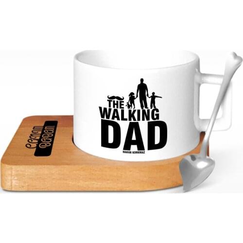 Personalized The Walking Dad Design Wood Altlıklı Ceramic Cup-2