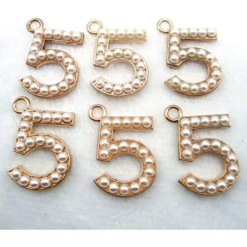 10pcs/Pack Big Small Two Models Number 5 Charms Pearl Gold-Colour Pendant DIY Bracelets Necklace Jewelry Accessories XL424