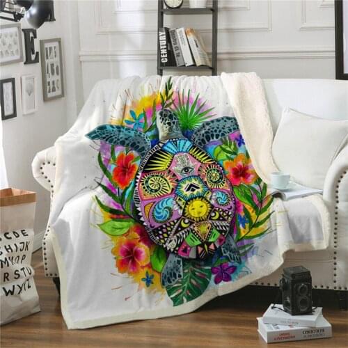 Bed Sofa Throw Blanket Sea Turtle Printed White Soft Warm Winter Sherpa Fleece Blanket
