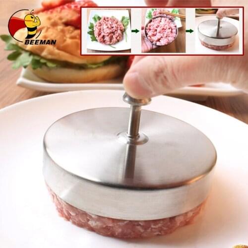 BEEMAN 9.5cm Round Shape Hamburger Press Stainless Steel Pork Beef Meat Pie Burger Making Mold Kitchen Tools