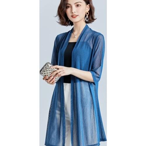 Plus Size 3XL Summer Sun Protection Clothing Womens 2021 New Sun Protection Shirt Female Long Cardigan Womens Solid Mesh Shawl