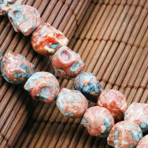Hot Sale Multicolor Riverstones Rainbow Semi-precious Stone Skull For Women Girl 12mm Loose DIY Beads Hand Made Jewelry Making