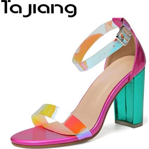 Ta Jiang New Peep Toe Women High Heels Summer Gladiator Colors Sandals Classic Ladies Dress Thick Heels Shoes Woman