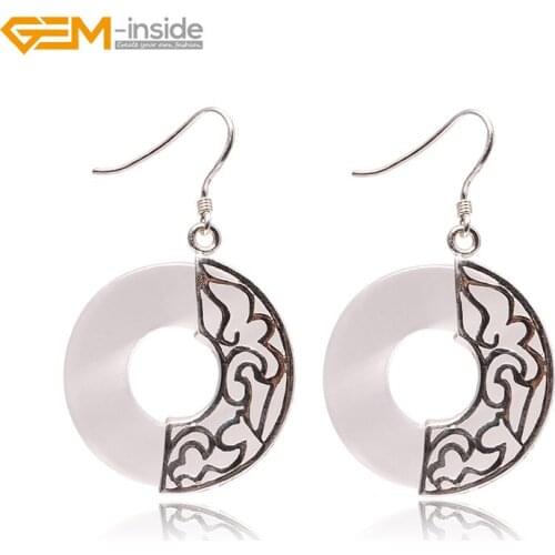 Gem-inside 28mm Donut Semi-precious Stone Dangle Earrings Tibetan Silver Hooks Earrings For Women Trinket Gift Jewellery