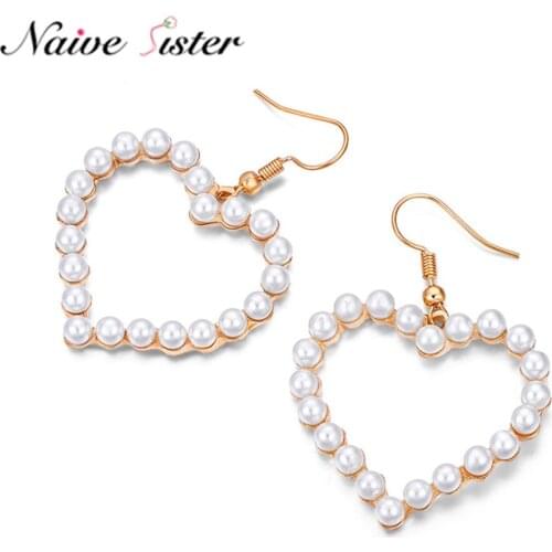 New Fashion Simulated Pearl Heart Drop Earrings for Women Girls Dangle Earings Jewelry Korean Style Love Gift Long Accessories