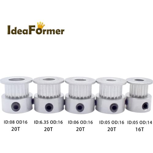 2Pcs 3D Printer GT2 Timing Pulley 16 tooth 20 tooth Bore 5/6/6.35/8 mm Synchronous Wheel Width 6mm High Precision and Quality
