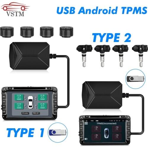 USB Android TPMS Tire Pressure Monitoring System Display Alarm System 5V Internal Sensors Android Navigation Car Radio 4 Sensors