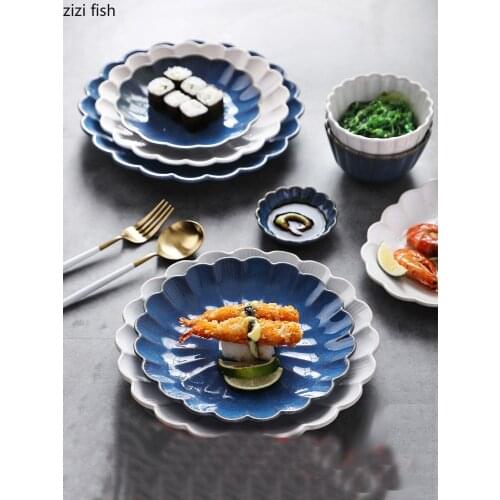 Modern Embossed Flower Ceramic Dinner Plate Bowl Household Tableware Set Cooking Dishes Barbecue Sushi Plate Noodle Bowl Kitchen