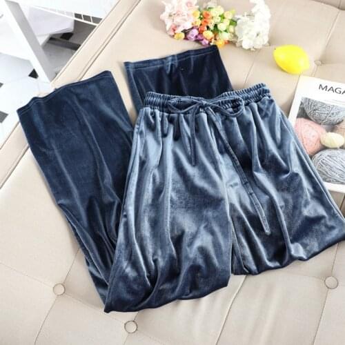 Golden Velvet Loose Pants Women For Autumn 2020 Spring Drawstring High Waist Wide Leg Pants Pantalones De Vestir Mujer