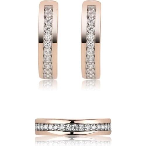 Real 925 Sterling Silver Jewelry Sets For Women Crystal CZ Jewelry Elegant Gifts Rose Gold Plated Engagement Promise Jewelry